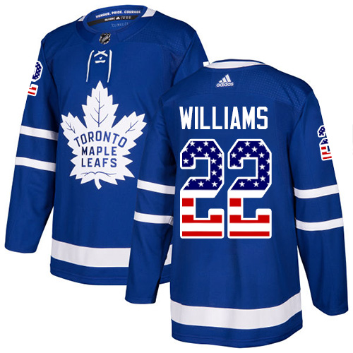 Adidas Maple Leafs #22 Tiger Williams Blue Home Authentic USA Flag Stitched NHL Jersey - Click Image to Close
